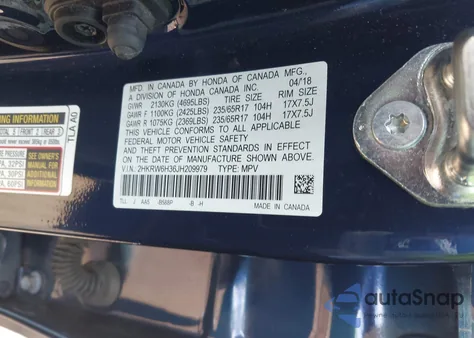 2018 Honda Cr-V Lx z USA, uszkodzony, nr VIN 2HKRW6H36JH209979